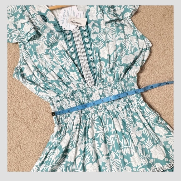 NWT Walker & Wade Zoey Dress Lagoon Print Turquoise Short Sleeve Shirred Waist - Picture 10 of 16
